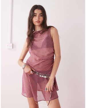Collusion Vestido Corto A Cuadros Vichy Rosas Y Negro Ácido De Tejido Transparente De