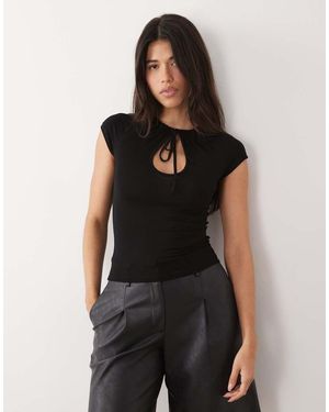 Gina Tricot Keyhole Short Sleeve Top - Black
