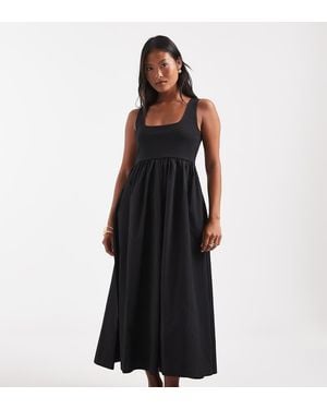 Vero Moda Sleeveless Midi Dress With Woven Skirt - Black