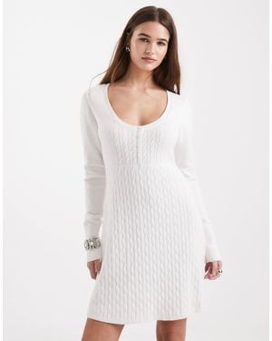 Hollister Button Front Babydoll Knitted Mini Dress - White
