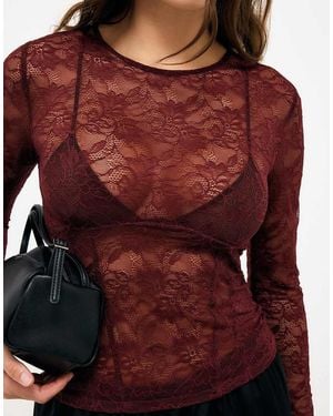 NA-KD Lace Corset Long Sleeve Top - Red