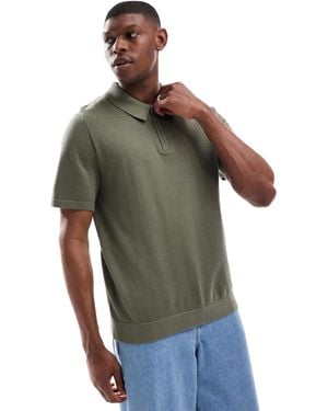 Jack & Jones Knit Polo With Zip - Green