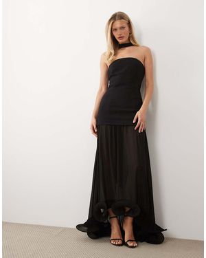 Gina Tricot Bandeau Frill Maxi Dress With Scarf - Black