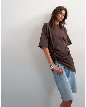 TOPSHOP Camiseta Marrón Con Lateral Fruncido - Gris