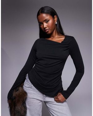 ASOS Long Sleeve Modal Top With Asym Neckline - Blue