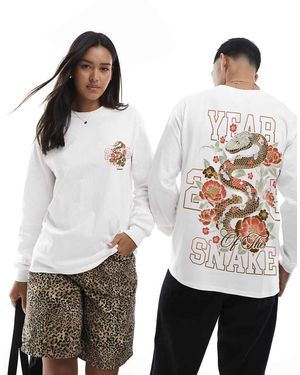 PRNT Year Of The Snake Front Print And Back Print Long Sleeve T-Shirt - White