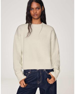 Bershka Round Neck Jumper - Natural