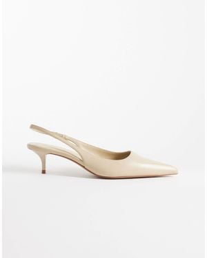 Mango 100% Leather Heeled Slingback Shoes - White