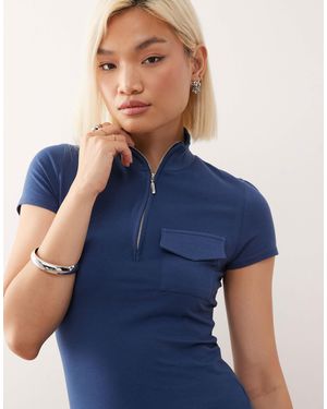 Collusion Vintage Fitted Polo Top - Blue