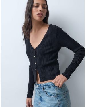 Miss Selfridge Feinstrick-rippentop mit goldfarbenen knöpfen - Blau