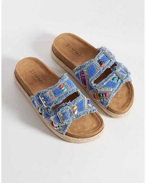 SIMMI Sandalias Azules Con Dos Hebillas Y Detalle De Cuentas Mayha De Simmi London
