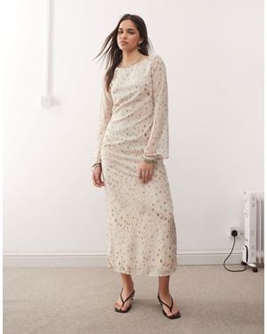 Motel Jadie Print Scoop Back Maxi Dress - Natural