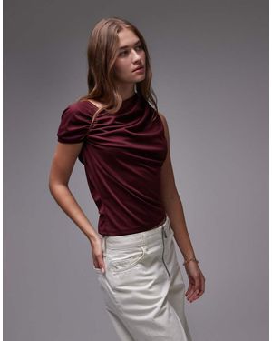 TOPSHOP Ruched Detail One Shoulder Top - Brown