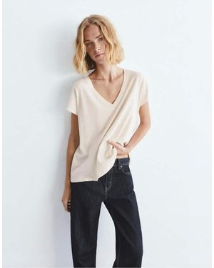 Pull&Bear V-neck Linen Blend T-shirt - Natural