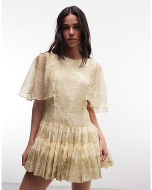 AllSaints Yanna Short Sleeve Floral Ruffle High Neck Mini Dress - Natural