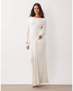 Forever New Slinky Long Sleeve Drape Maxi Dress - Natural