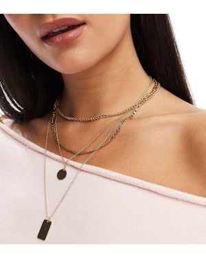 Pieces Multi Chain Necklace With Charm Detail - Natural