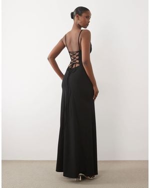 ASOS Square Neck Maxi Dress With Open Lace Up Back - Black