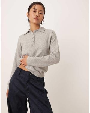 Mango Knitted Polo Top - Grey