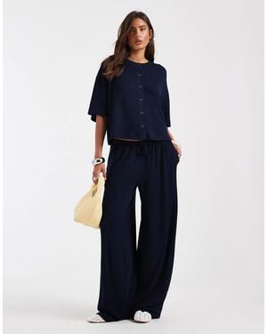 ASOS Textured Knit Wide Leg Trouser Co-Ord - Blue