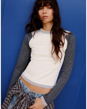Bershka Pull à col rond et manches raglan - Bleu