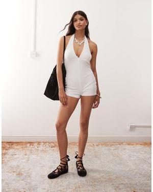 Miss Selfridge Festival Silver Glitter Playsuit - White