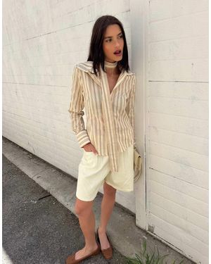 Labelrail X Barbara Ines Fitted Scarf Detail Striped Shirt - Natural