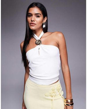 River Island Shell Trim Halter Neck Top - White