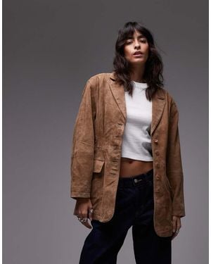 Urbancode Chaqueta Extragrande Estilo Americana Con Hombros Caídos De Ante De -Marrón - Negro