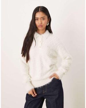 Calvin Klein Fuzzy Polo Jumper - White