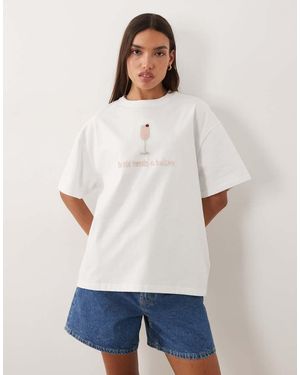 Six Stories Bridal Cotton Embellished Beaded "Bride Needs A Bellini" T-Shirt - White