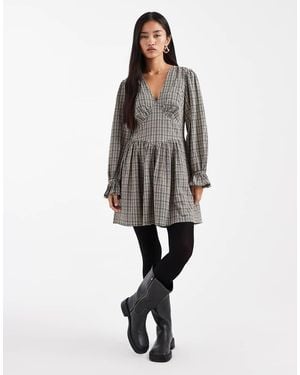 Wednesday's Girl V Neck Mini Dress - Grey