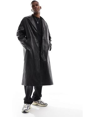 Bershka – longline-jacke aus kunstleder - Schwarz