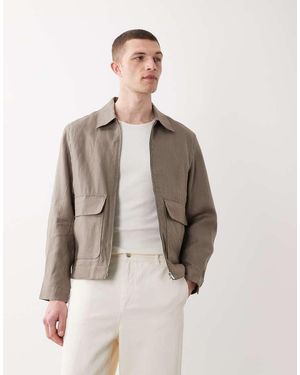 Mango Essentials 100% Linen Double Zip Jacket - Natural