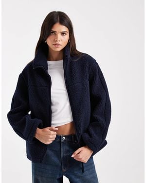 Vero Moda Oversized Funnel Neck Teddy Jacket - Blue