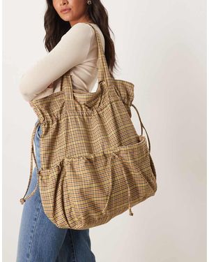 ASOS Nylon Ruched Pocket Tote Bag - Natural