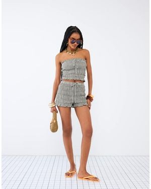 River Island Gerimpelde Shorts Met Gingham Ruit - Wit
