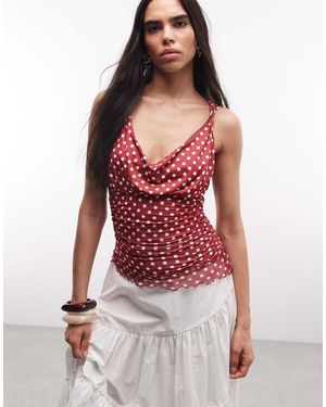 Reclaimed Vintage Polka Dot Twist Top - Red