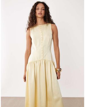 Pretty Lavish Satin Button Down Drop Waist Midaxi Dress - Natural