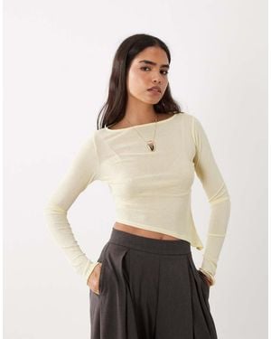 ASOS Sheer Long Sleeve Top With Asymmetric Hem - Natural