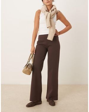 ASOS Interlock Straight Leg Mid Rise Trousers With Cinched Back Detail - Natural