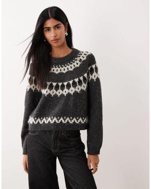 Aware Chunky Wool Mix Fairisle Knit Sweater - Gray