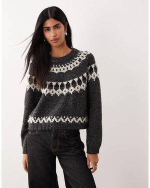 Aware Pull épais en laine mélangée à motif jacquard - chiné - Gris