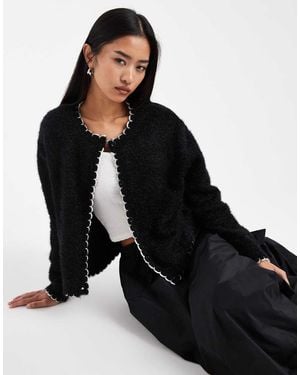 Miss Selfridge Chunky Cardigan With Blanket Stitch - Black