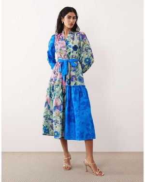 Hope & Ivy Tie Waist Midaxi Shirt Dress - Blue