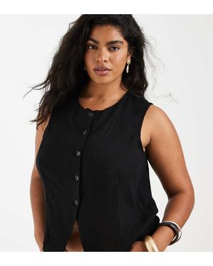 Noisy May Linen Mix Waistcoat - Black