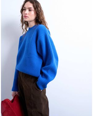 TOPSHOP Knitted Chunky All Needle Clean Crew Sweater - Blue