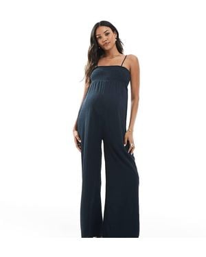 Mama.licious Mamalicious Wide Leg Strappy Jumpsuit - Blue