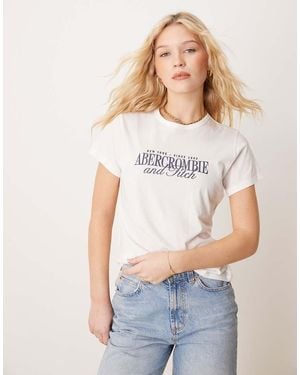 Abercrombie & Fitch T-Shirt Bianca Con Grafica Del Logo - Grigio