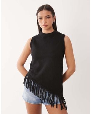 ASOS Knitted Longline Fringe Tank - Black